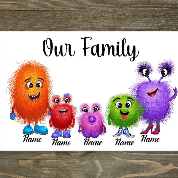 Personalised Worktop Saver, Glass Chopping Board, Monster Family Cutting Board, Family Christmas Gift, Family Characters, Mums Birthday Gift