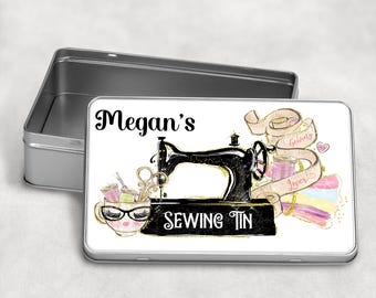 Personalised Sewing Tin, Crafters Birthday Gift, Sewing Box Gift For Her, Pin Box For Sewing, Mums Sewing Box, Nans Sewing Box Gift,