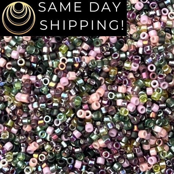 SAME DAY SHIPPING! 1-20 Grams Miyuki 11/0 Delica Beads DBMIX21 Lavender Garden Mix Beads, Green Delica Mix, Pink Delica Mix Free Container!!