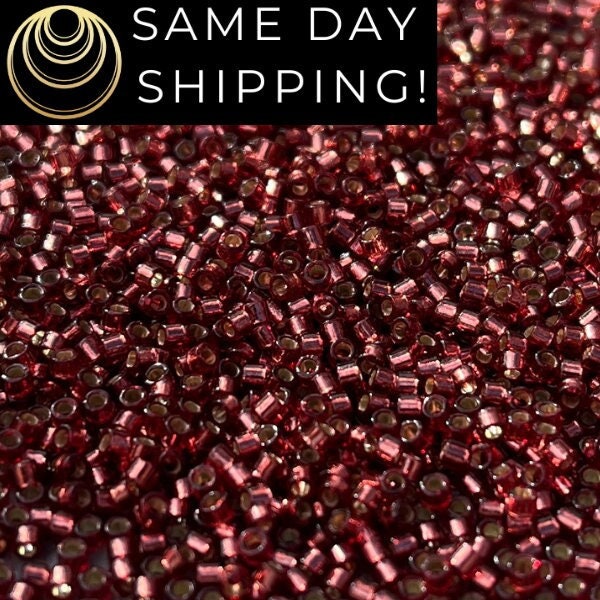 SAME DAY SHIPPING! 1-20 Grams Miyuki 11/0 Delica Beads DB2160 Duracoat Silver Lined Dyed Magenta Bead, Metallic Pink Orange, Free Container!