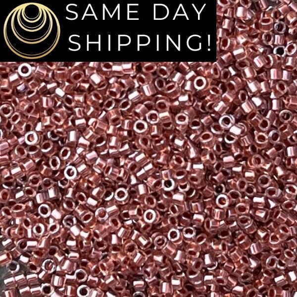 SAME DAY SHIPPING! 1-20 Grams Miyuki 11/0 Delica Beads DB1704 Copper Pearl Lined Pink Mist, Metallic Mauve, Cylinder Beads, Free Container!