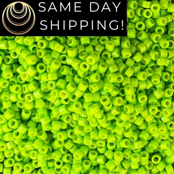 SAME DAY SHIPPING! 1-20 Grams Miyuki 11/0 Delica Beads DB2121 Duracoat Opaque Kiwi, Lime Green Delicas Free Container!