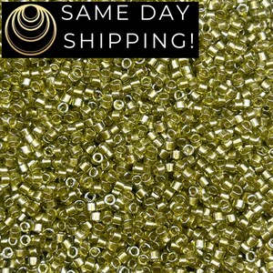 DB0908 SAME DAY SHIPPING! 1 Gram up to 20 Grams Miyuki 11/0 Delica Beads Sparkling Beige Lined Chartreuse DB908 -Free Container!