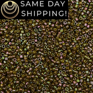 DB133 SAME DAY SHIPPING! 1-20 Grams Miyuki 11/0 Delica Beads Opaque Golden Olive Rainbow Luster-Free Container!