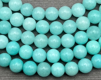 Natural 6mm Smooth Round Light Blue Jade Gemstone Strand of Beads