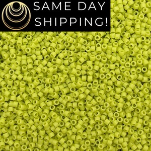 DB763 SAME DAY SHIPPING! 1-20 Grams Miyuki 11/0 Matte Lime Green Delica Beads  -Free Container!