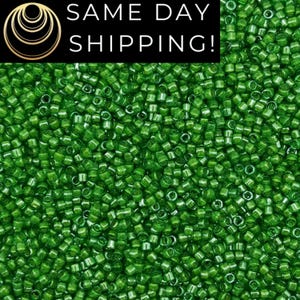 DB274 SAME DAY SHIPPING! 1-20 Grams Miyuki 11/0 Delica Beads Lined Pea Green Luster-Free Container!