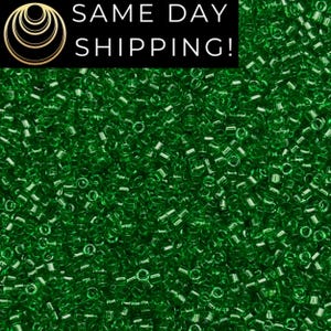 DB705 SAME DAY SHIPPING! 1-20 Grams Miyuki 11/0 Delica Beads Transparent Green -Free Container!