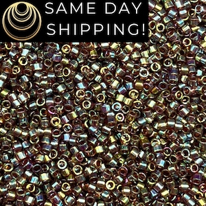 DB122 SAME DAY SHIPPING! 1-20 Grams Miyuki 11/0 Delica Beads Root Beer Gold Luster -Free Container!