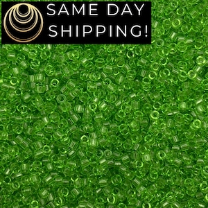 DB1106 SAME DAY SHIPPING! 1-20 Grams Miyuki 11/0 Delica Beads Transparent Lime Green -Free Container!