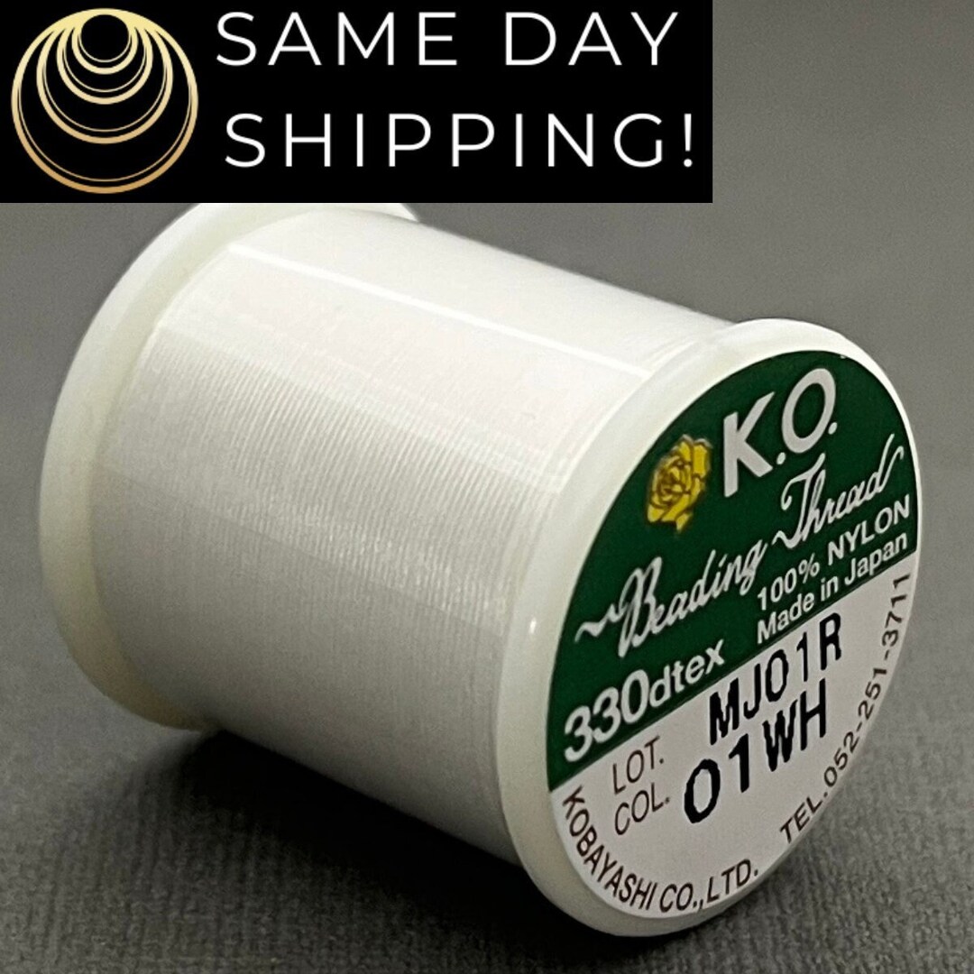 White KO Japanese Pre Waxed Nylon Beading Thread 50 Meter Spool 54.68 ...