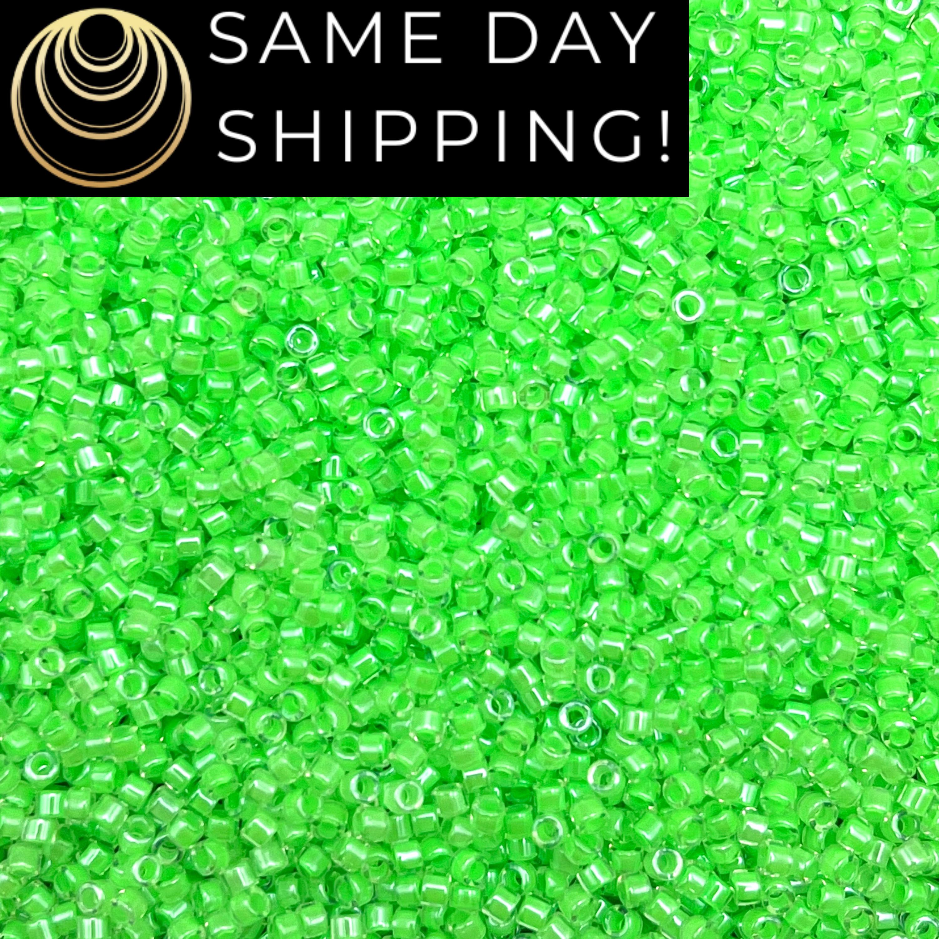 DB2040 SAME DAY SHIPPING! 1-20 Grams Miyuki 11/0 Delica Beads Luminous Lime Green-Free Container!