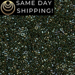 DB273 (1 Gram-20 Grams) Miyuki 11/0 Delica Beads Forest Green Lined Topaz AB -Free Container! Same Day Shipping! DB0273 DB-273