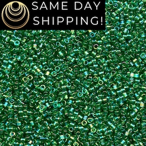 DB152 SAME DAY Shipping! 1-20 Grams Miyuki 11/0 Delica Beads Transparent Green AB -Free Container!