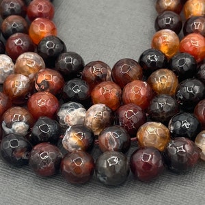 Natural 4mm/6mm/8mm Fire Crackle Agate Dyed Faceted Round Old Lace Gemstone Strand of beads