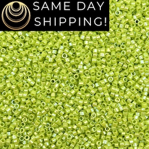 DB169 SAME DAY Shipping! 1-20 Grams Miyuki 11/0 Delica Beads Opaque Lime Green AB Rainbow -Free Container!