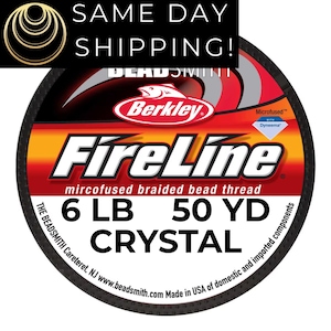 May include: A spool of FireLine microfused braided bead thread, 6 LB, 50 YD, in Crystal. The label features the Berkley logo and the text "SAME DAY SHIPPING!" in a black and red design.