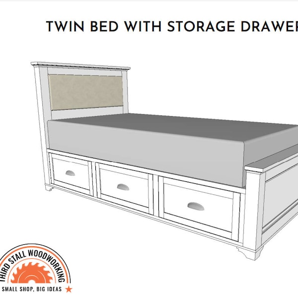 Plans for Twin Bed Frame with Drawers/Cubbies and Padded Headboard