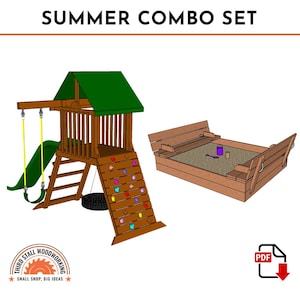 Summer Combo Set - Plans for Backyard Space Saver Playset AND Covered Sandbox with Convertible Bench Seats
