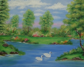 Swan Lake, Acrylic Art Print, Nature Scene, Wall Painting