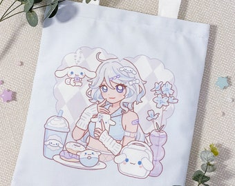 Furina Two-Way Tote Bag with Zip - Genshin Impact Hydro Archon Focalors Cute Double-sided Pastel Blue Bag - by wingmadewithlove