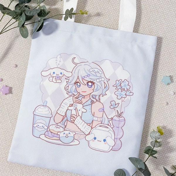 Sac fourre-tout Furina bidirectionnel avec fermeture éclair - Focalors Genshin Impact Hydro Archonte Mignon sac bleu pastel recto-verso - par wingmadewithlove