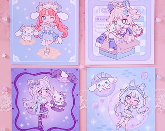 Genshin mat/holografische print Nilou Kirara Lynette Mualani pastel esthetische chibi poster - door wingmadewithlove