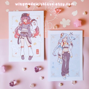 Impression mate/holographique Genshin Hu Tao BooTao Shenhe Cloud Retainer Liyue Poster anime street style esthétique pastel - par wingmadewithlove