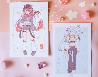 Genshin mat/holografische print Hu Tao BooTao Shenhe Cloud Retainer Liyue Pastel Aesthetic Street Style anime poster - door wingmadewithlove