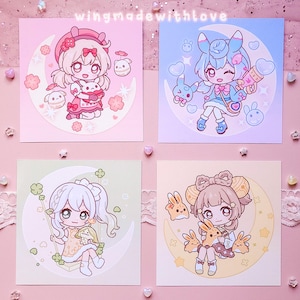 Genshin Chibi Matte/Holographic Print Klee Dodoco Sigewinne Nahida Aranara Yaoyao Yuegui Pastel Aesthetic Poster - by wingmadewithlove
