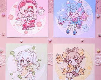 Genshin Chibi Matte/Holographic Print Klee Dodoco Sigewinne Nahida Aranara Yaoyao Yuegui Pastel Aesthetic Poster - by wingmadewithlove