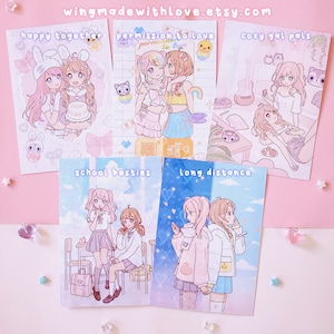 Stampa opaca/olografica Fidanzate Migliori amiche Poster Anime Kawaii, Regalo per le tue amiche - Orgoglio LGBTQ - di Wingmadewithlove