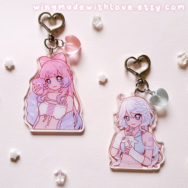 Genshin Keychain Pastel Fashion Kokomi Furina - Acrylic Charm Heart accessory - by wingmadewithlove