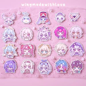 Eine Packung mit 20 Honkai Sterne Schiene Vinyl Wasserdichte Aufkleber Chibi Castorice Aventurin Sonntag Klinge Dan Heng Mem Sparkle - von wingmadewithlove