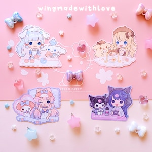 Genshin Girls Chibi Holographic Stickers Ayaka Navia Kokomi Raiden Pastel - Waterproof Double-sided Vinyl Sticker - by wingmadewithlove