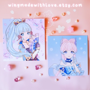 Genshin Matte/Holographic Print Kokomi Ayaka Inazuma Pastel Aesthetic Anime Poster - by wingmadewithlove