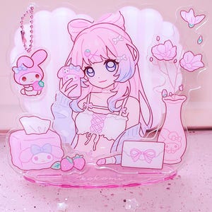 Genshin Standee Pastel Fashion Kokomi - 5 pieces standees & acrylic charm accessory - by wingmadewithlove