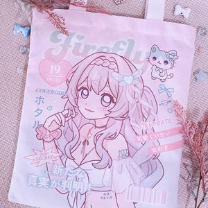 Honkai Star Rail Firefly Two-Way Tote Bag with Zip - HSR Astral Express Cute Double-sided Pastel Purple Pink Bag - by wingmadewithlove