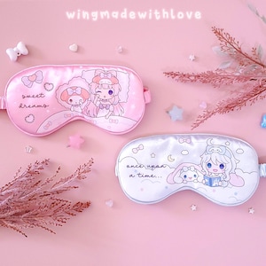 Genshin Eye Mask Furina Kokomi Chibi  - Cute travel kit Genshin pastel double sided sleeping mask - by wingmadewithlove