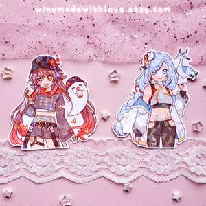 Genshin Holographic Waterproof Stickers Hu Tao BooTao Shenhe Cloud Retainer Liyue Street Style Anime Vinyl Stickers - by wingmadewithlove