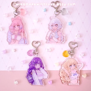 Genshin Keychain Pastel Fashion Kokomi Furina Raiden Navia - Double-sided Acrylic Charm Heart accessory - by wingmadewithlove
