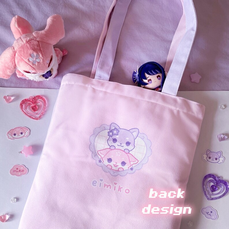 Eimiko Two-Way Tote Bag with Zip Genshin Impact Yae Miko Raiden Shogun Ei Cute Double-sided Purple Pink Bag by wingmadewithlove image 2