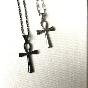 Black Ankh Necklace, chain options, stainless steel ankh