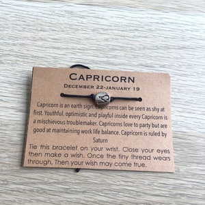 Bracelet Capricorne, bracelets de vœux du zodiaque, carte et cadeau, cadeau pour lui, cadeau pour elle, cadeau d’anniversaire