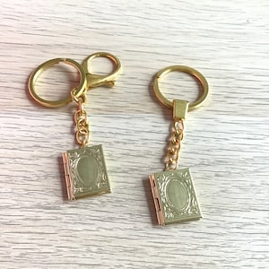Personalised gold book locket, key chain, fathers day gift, mothers day gift, personalised with your own photo memory, locket keychain,