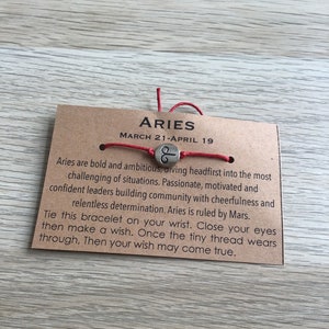 Bracciale Ariete, braccialetti dei desideri zodiacali, carta e regalo, regalo per lui, regalo per lei, regalo di compleanno
