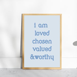 Affirmation Wall Art, I am Print, Positive Affirmation, College Dorm Room Art, Blue Room Decor, Printable Poster, Positive Daily Affirmation