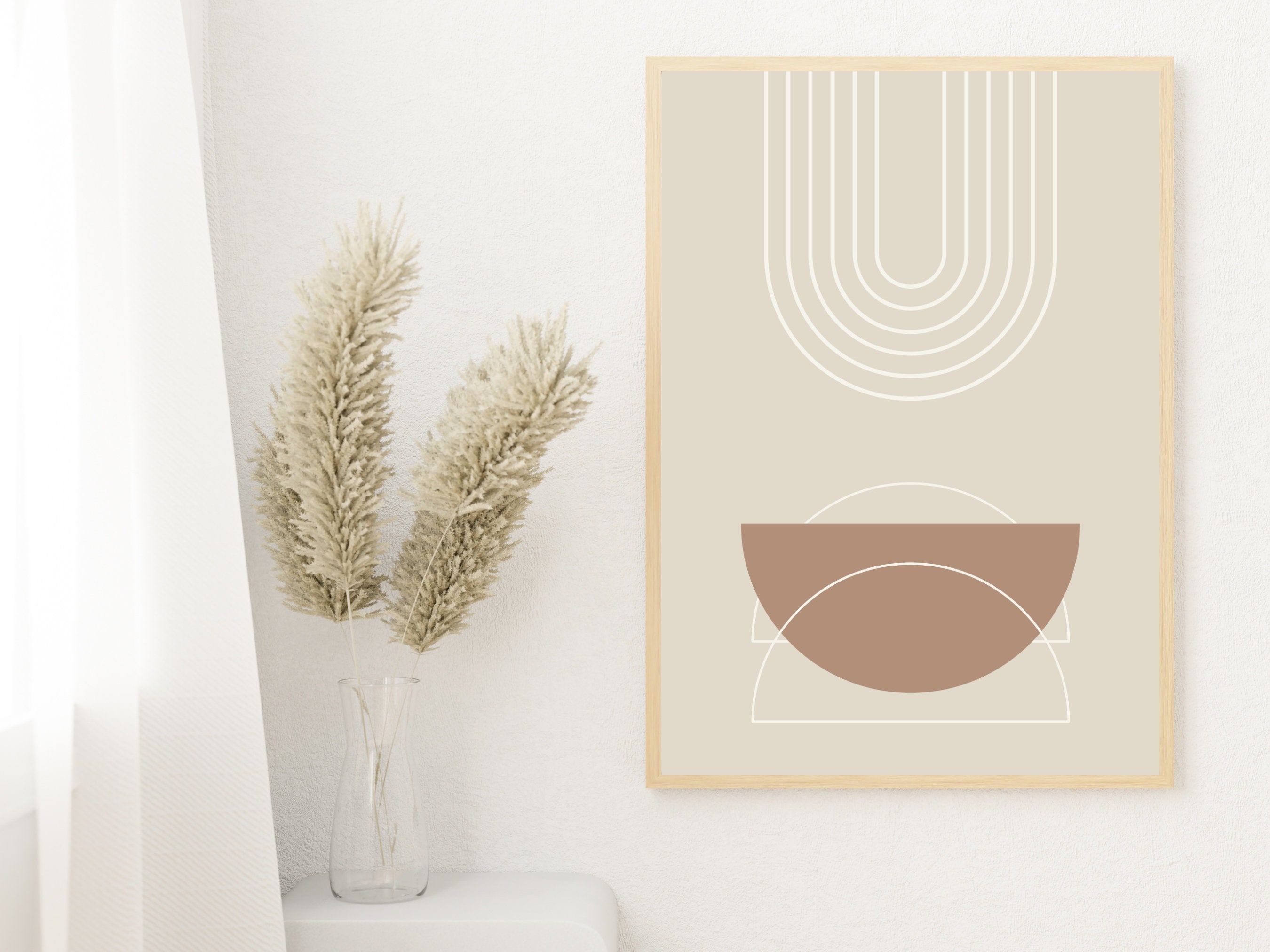 Mid Century Modern Abstract Print Set: Beige Geometric Wall Art ...