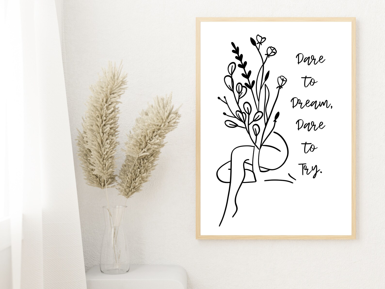 Dare to Dream Print, Motivational Poster, Women Line Art, Line Drawing ...