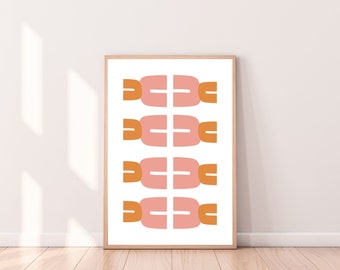 Abstract Boho Art Print: Pink & Orange Minimalist Poster (Digital Download)
